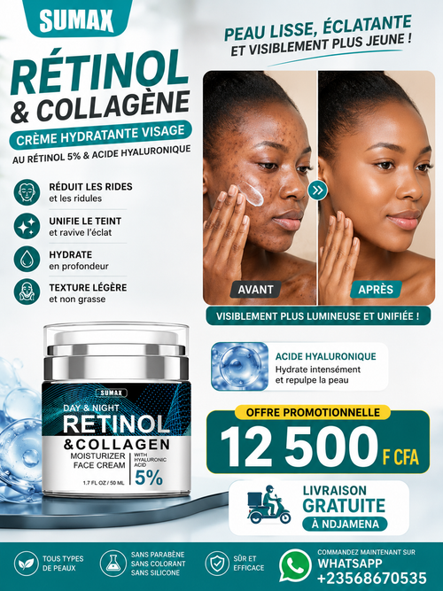 RETINOL & COLLAGEN – Crème Hydratante Jour & Nuit ✨ Une peau plus lisse, plus ferme et intensément hydratée, jour après jour.
