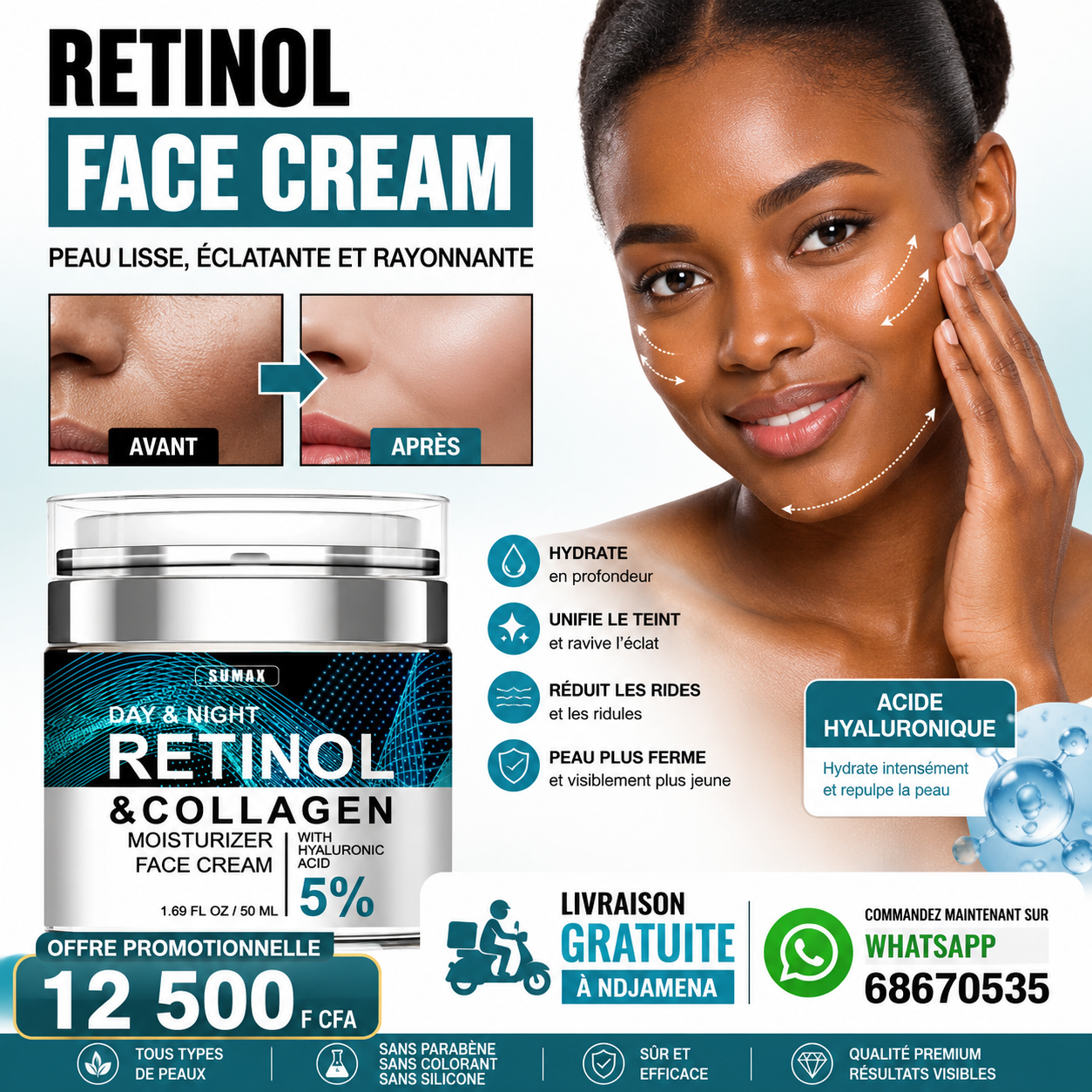 RETINOL & COLLAGEN – Crème Hydratante Jour & Nuit ✨ Une peau plus lisse, plus ferme et intensément hydratée, jour après jour.
